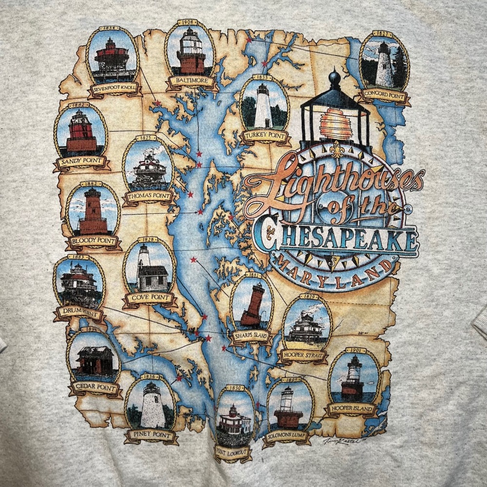VTG 90s Lighthouses of the Chesapeake Bay Maryland Graphic Sweatshirt Womens XL - Picture 2 of 10